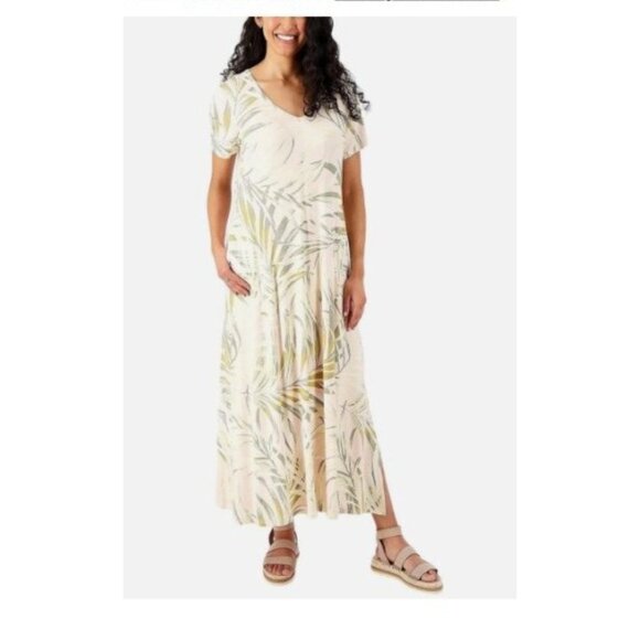 Belle By Kim Gravel womens pink Tropical Maxi knit Dress size large tall pockets - Picture 1 of 14